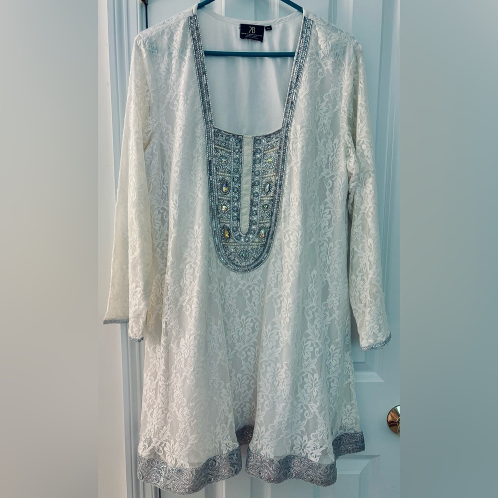 Elegant White and Silver Embellished Dress